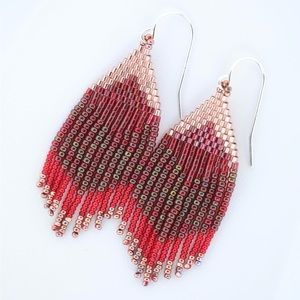 Sage’s Aura | Aurora Burgundy + Fiery Rose | Handmade Beaded Earrings NWOT